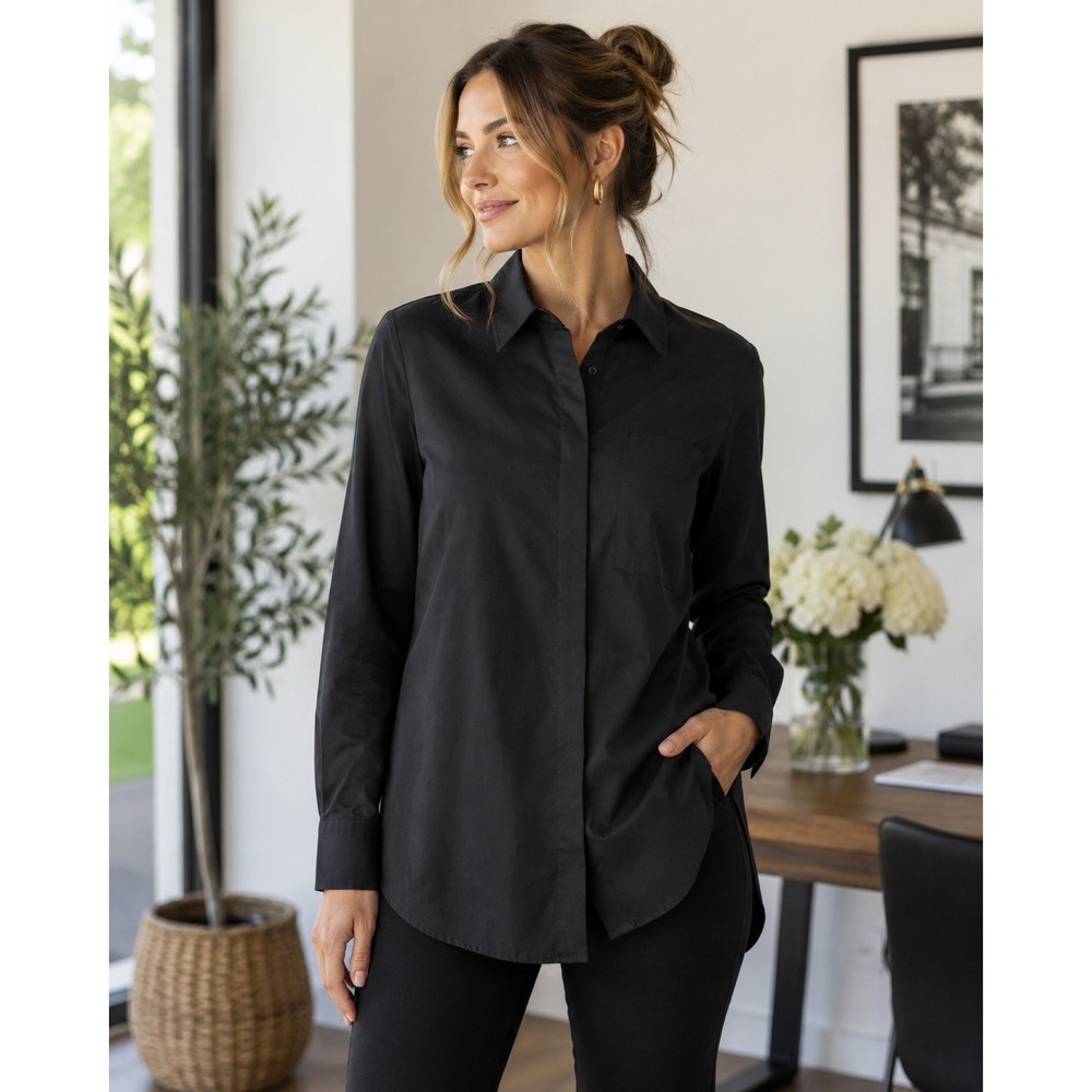 Modern Ambition Shirt Women Large Black Button Down Gorpcore Minimalist Techwear